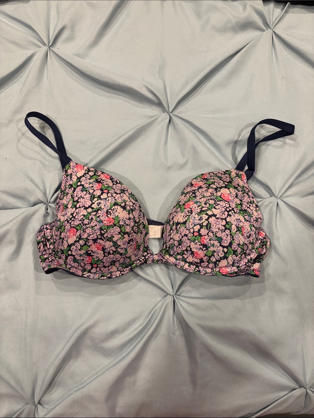 Victoria's Secret Pink Floral Push-Up Bra with Black Accents